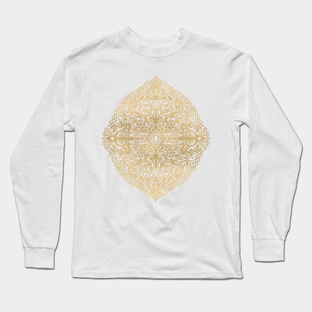 White Gouache Doodle on Gold Paint Long Sleeve T-Shirt by micklyn